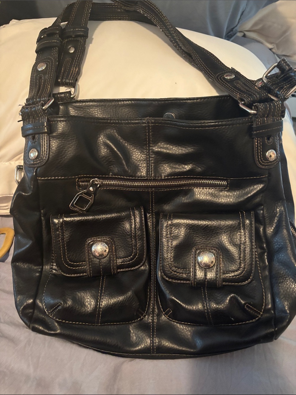 Tyler Rodan Black Leather Hobo with Front Pockets